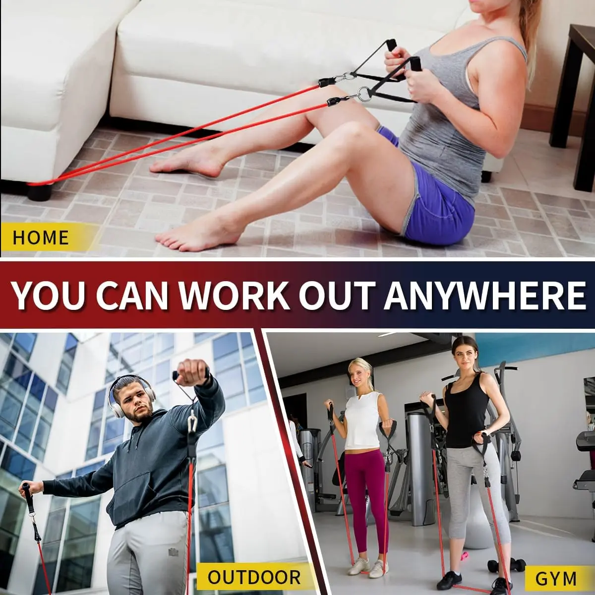 Resistance Bands Set with Handles, Door Anchor & Ankle Straps – 5 Levels - size and dimensions