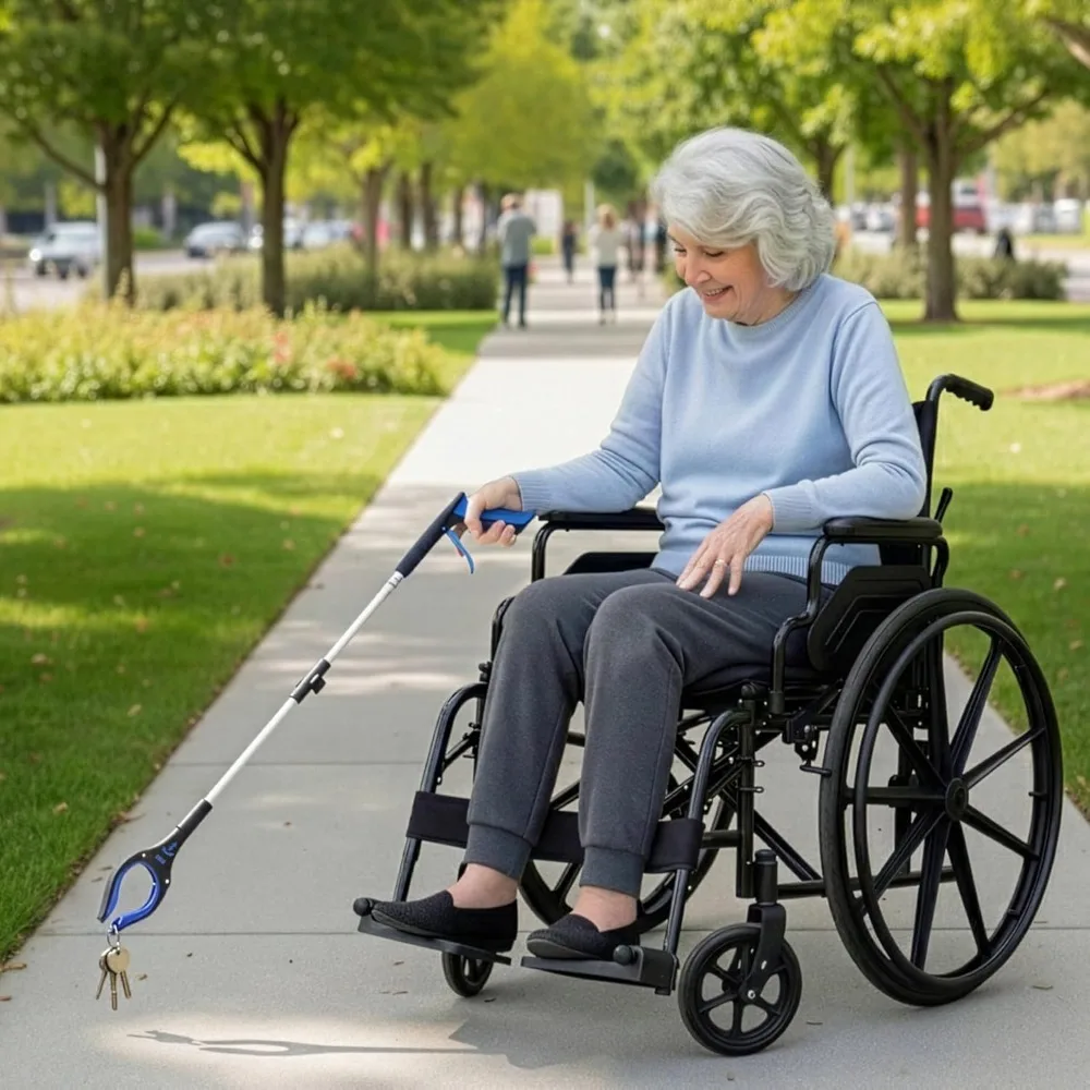 34" Extra Long Reacher Grabber – Foldable Rotating Jaw Reaching Aid - in use