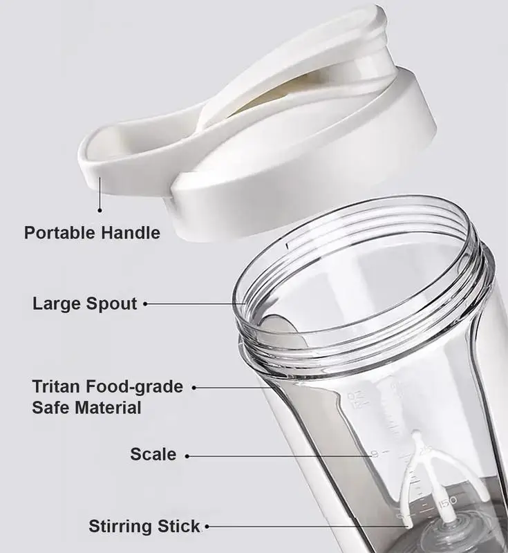 Electric Protein Shaker Bottle 15oz – USB Rechargeable Vortex Mixer, BPA-Free Tritan - size and dimensions