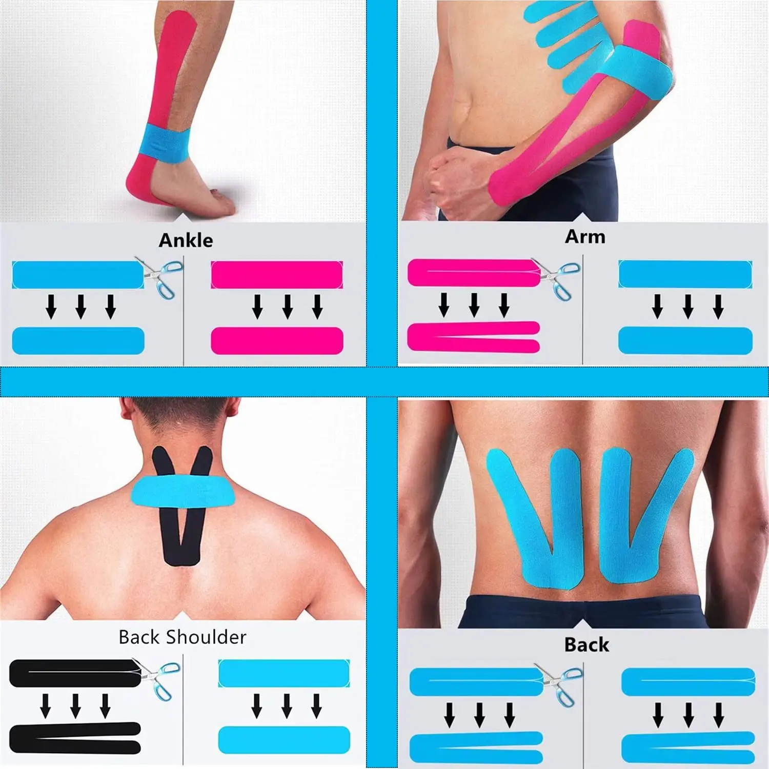 Kinesiology Tape 80pcs Precut Elastic Cotton Strips – Muscle & Joint Support - color options