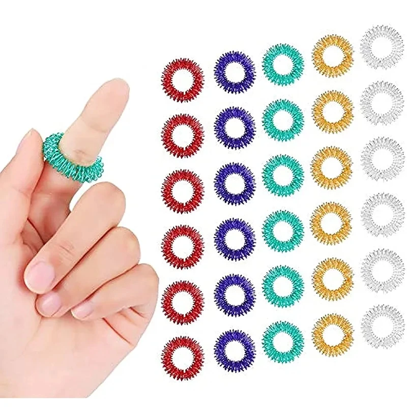 Acupressure Spiky Finger Rings (10 Pack) – Hand Massage & Stress Relief Fidget - in use