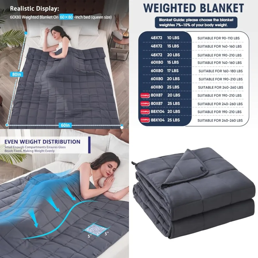 Cooling Weighted Blanket 20 lbs, 60x80 – Deep Pressure Sleep Blanket