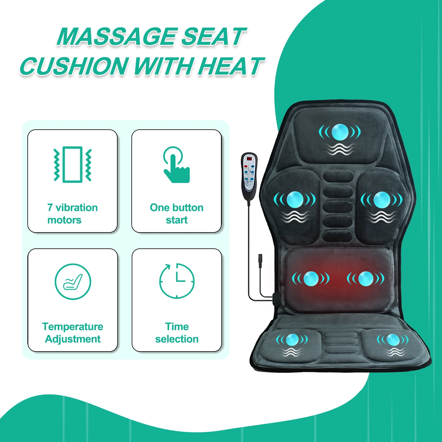Vibration Back Massage Seat Cushion with Heat – Chair Pad for Office & Car - alternate view