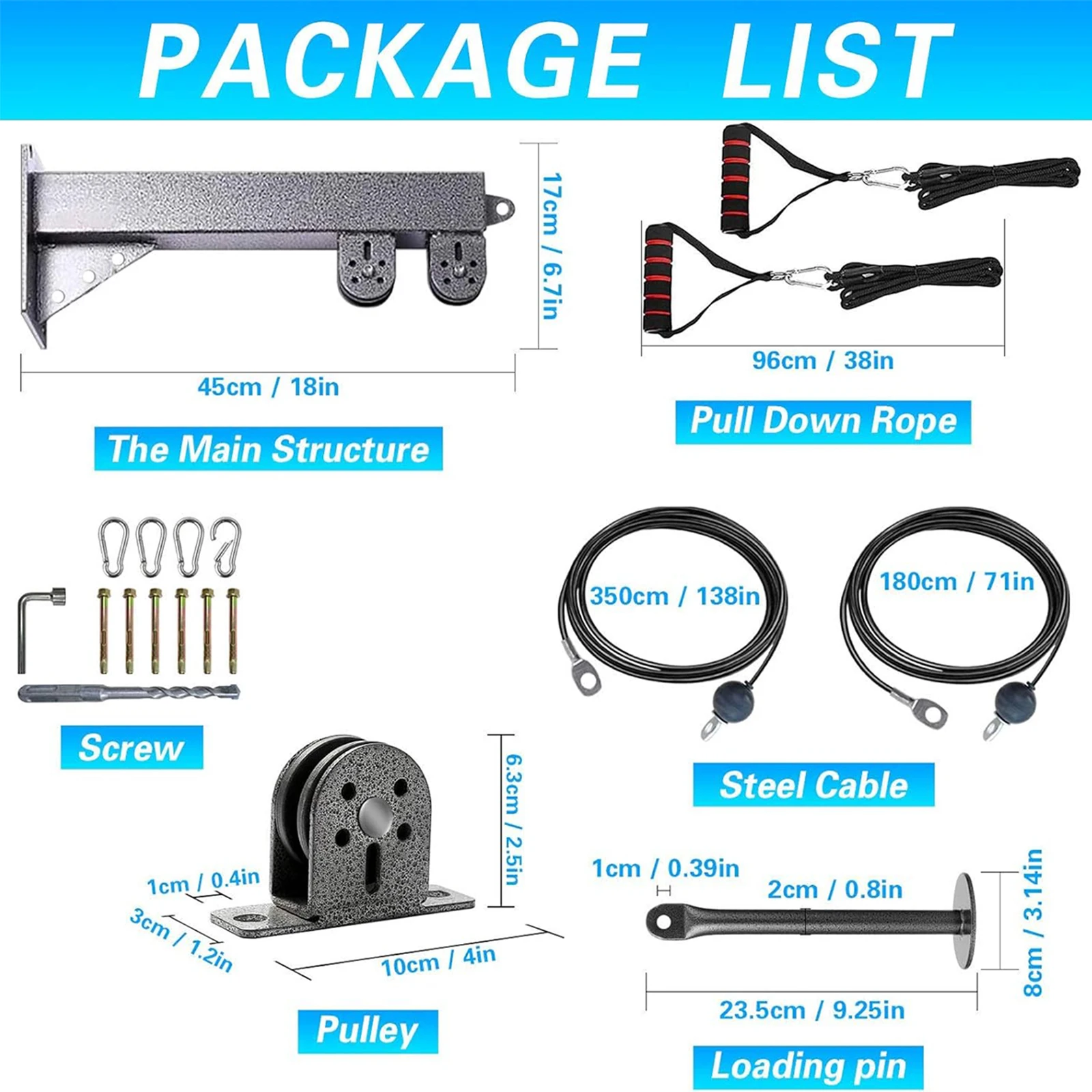 Wall Mounted LAT Pulldown Machines with Tricep Rope Resistance Band Handles - packaging