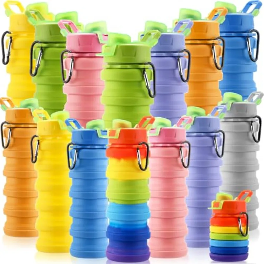 Collapsible Silicone Water Bottles 17 oz – 14 Pack, Leak-Proof with Clips - packaging