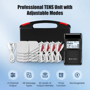 Digital TENS Unit Machine – 4 Channel Electrostimulator, 20 Intensity Levels
