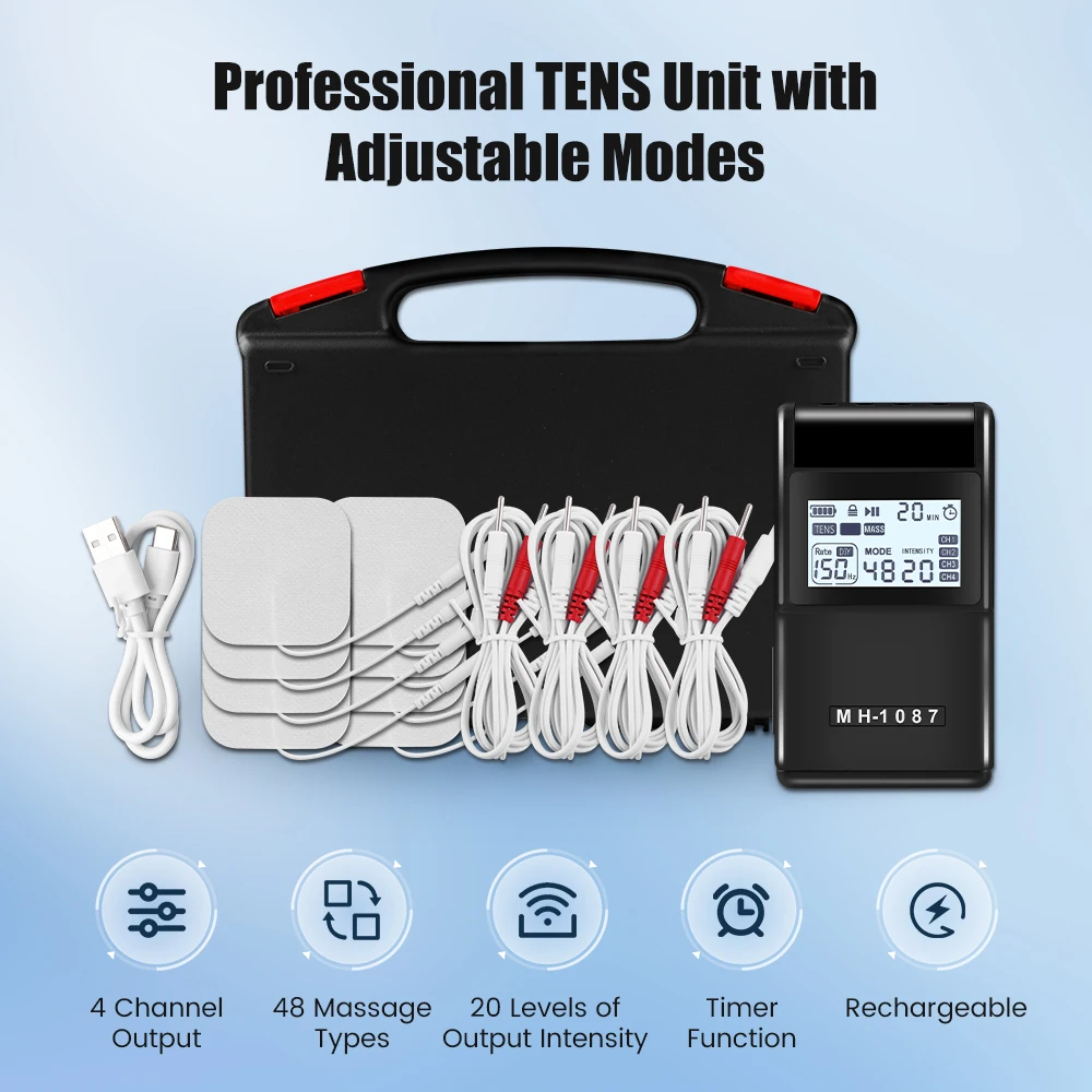 Digital TENS Unit Machine – 4 Channel Electrostimulator, 20 Intensity Levels