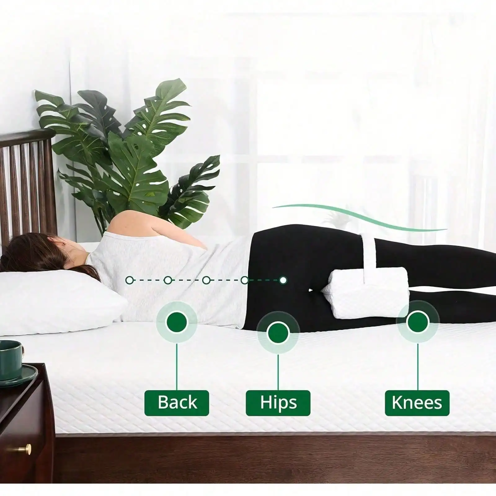Memory Foam Knee Pillow for Side Sleepers – 14" Leg Support Cushion - size and dimensions