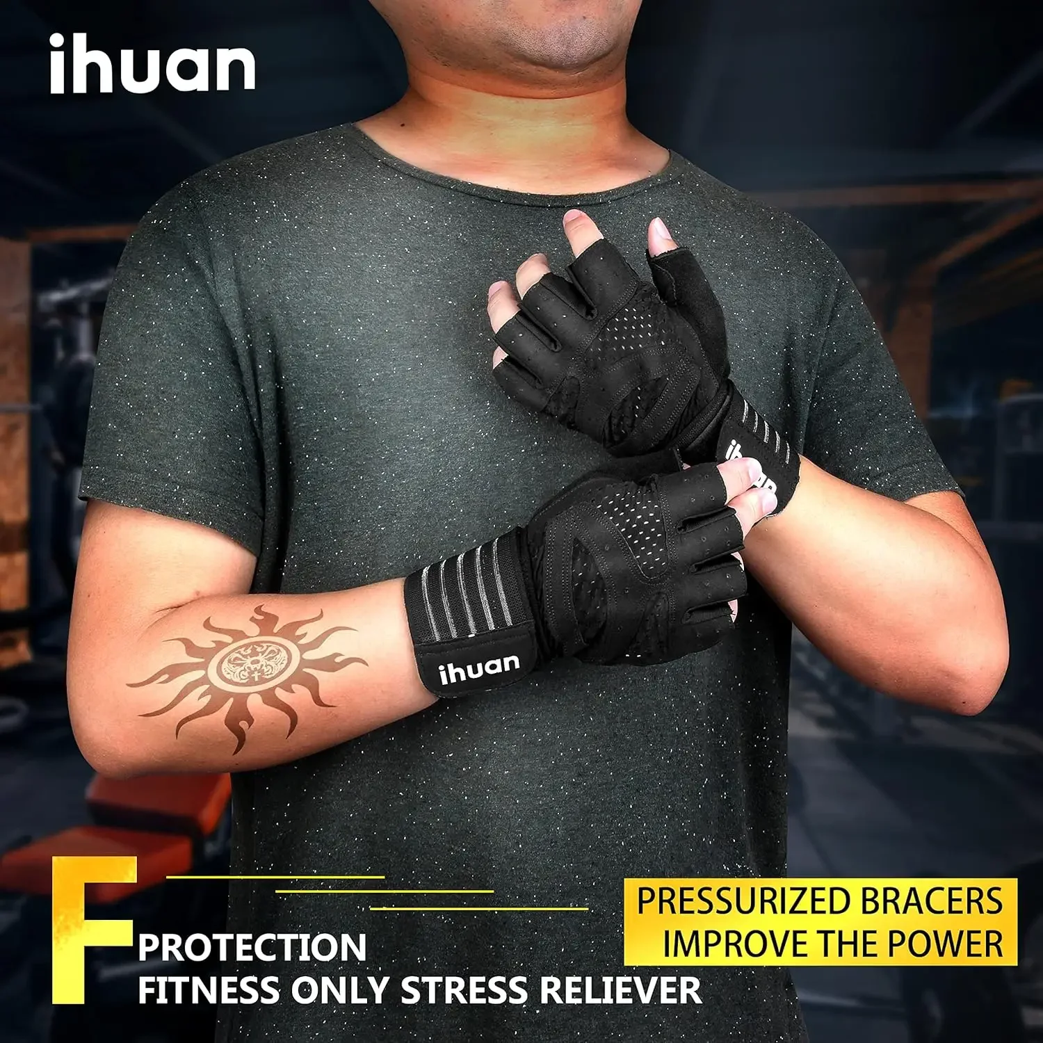 Weight Lifting Gloves with Wrist Support – Ventilated Full Palm Gym Gloves - close-up detail