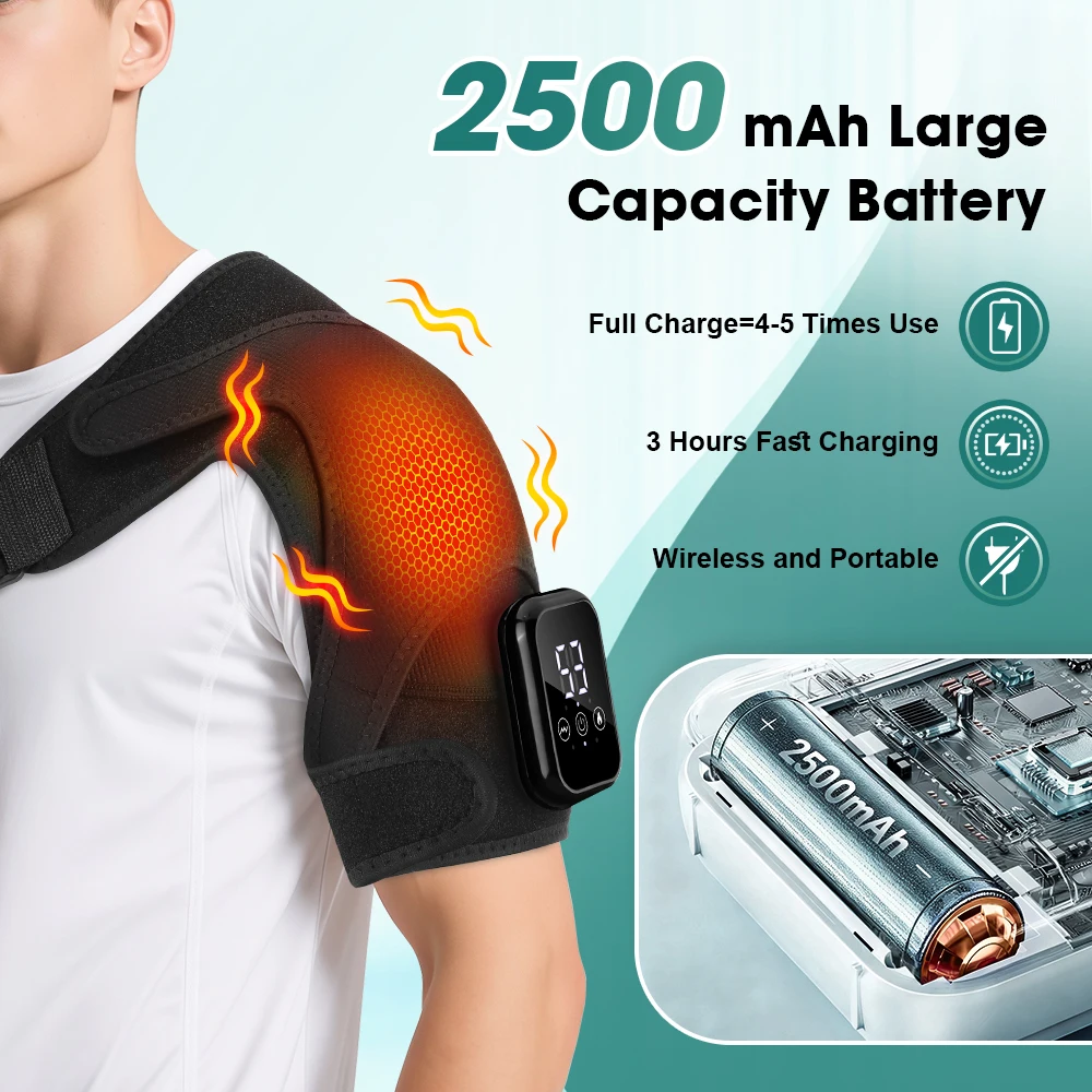 Heated Shoulder Brace with Vibration Massage – Hot Compress Wrap for Stiff Shoulders - alternate view