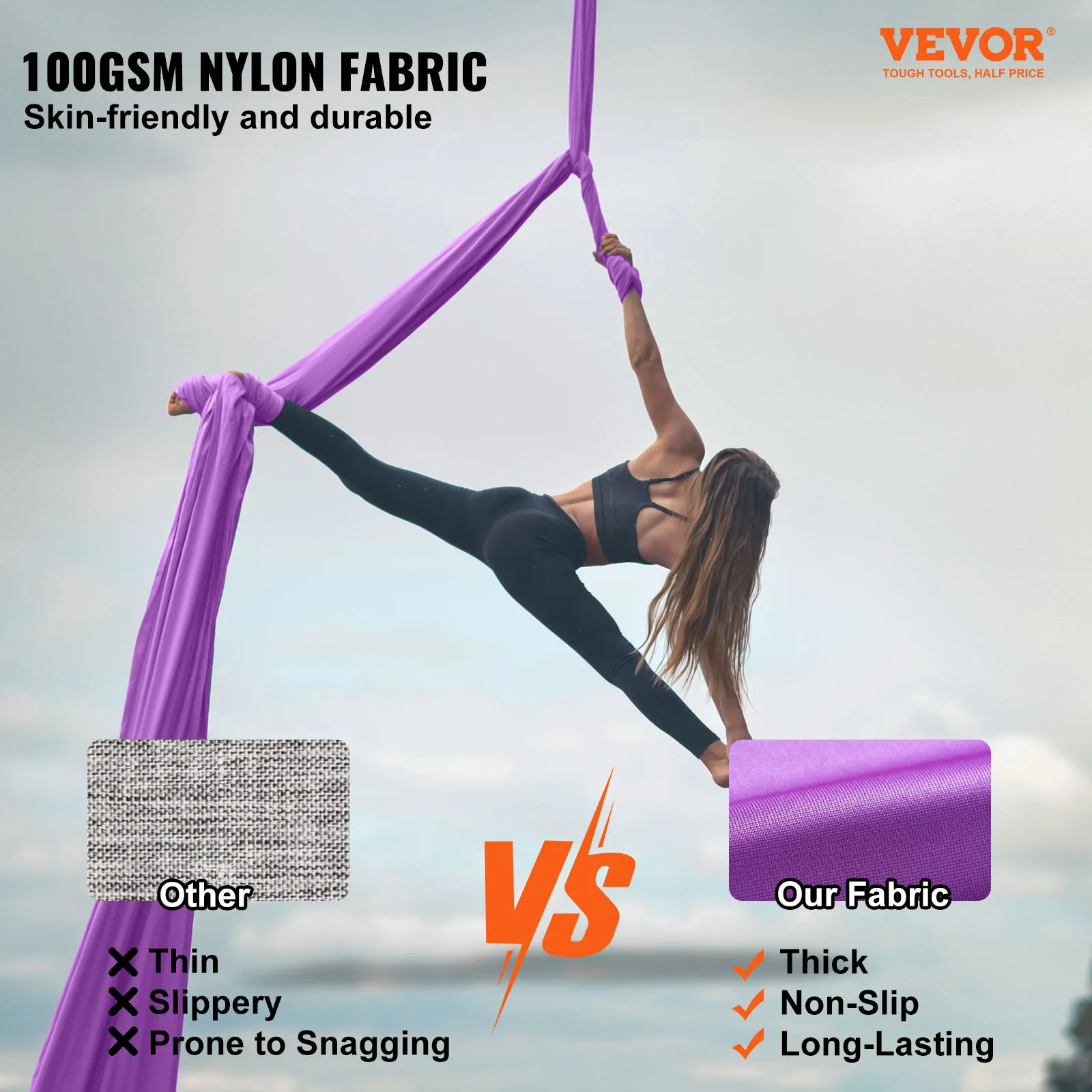 Aerial Yoga Hammock & Swing Starter Kit – Silk Fabric, Straps & Hardware - close-up detail