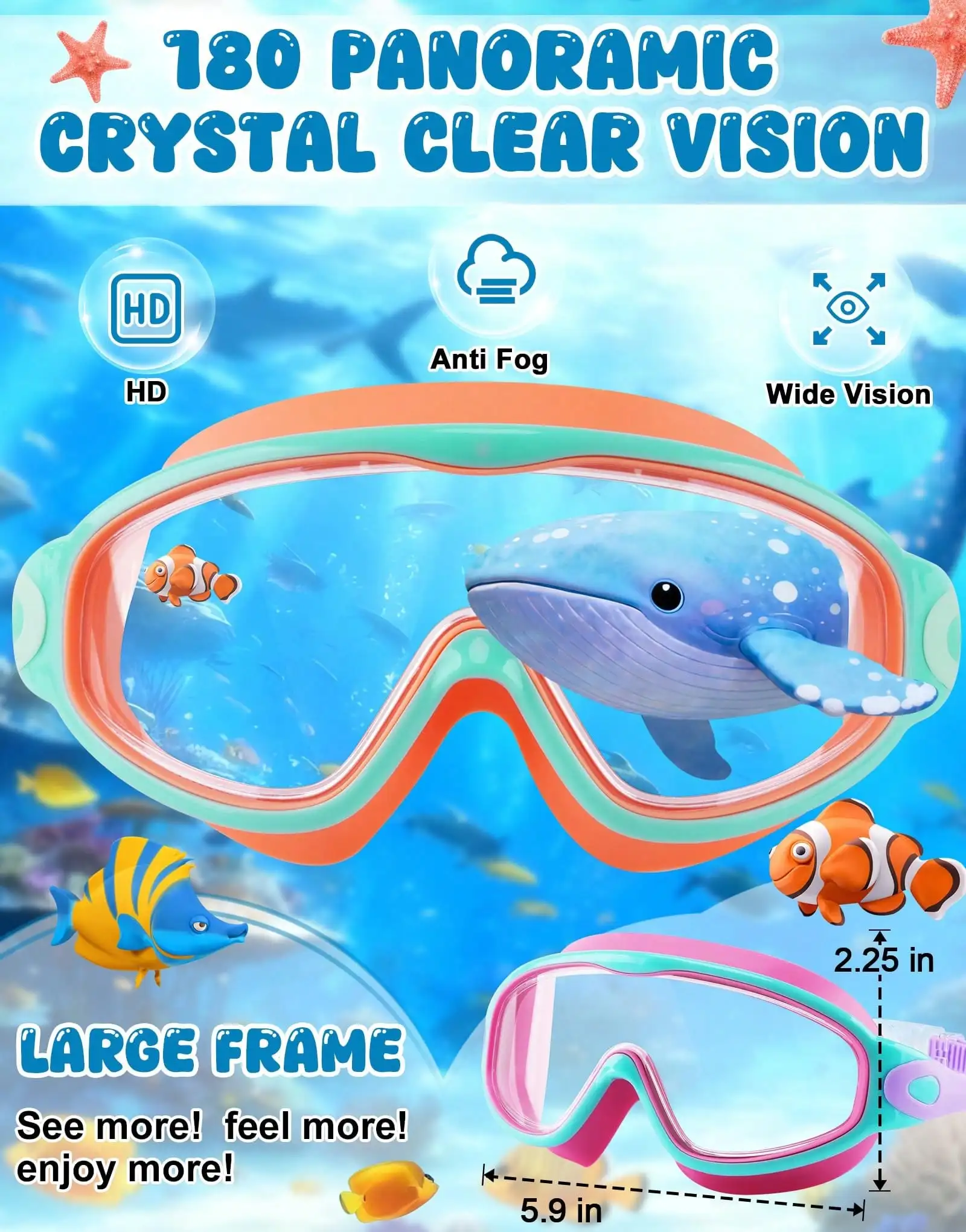 Anti-Fog Swimming Goggles 2-Pack – Leak-Proof UV Lenses for Pool & Open Water - size and dimensions