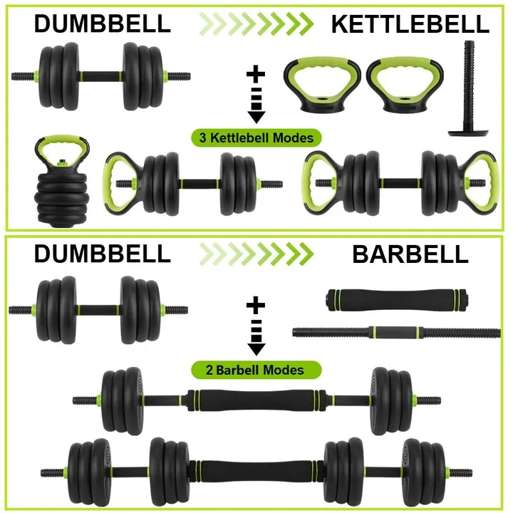 Adjustable Dumbbells 44/66/88lb – 4-in-1 Barbell & Kettlebell Home Weight Set - in use
