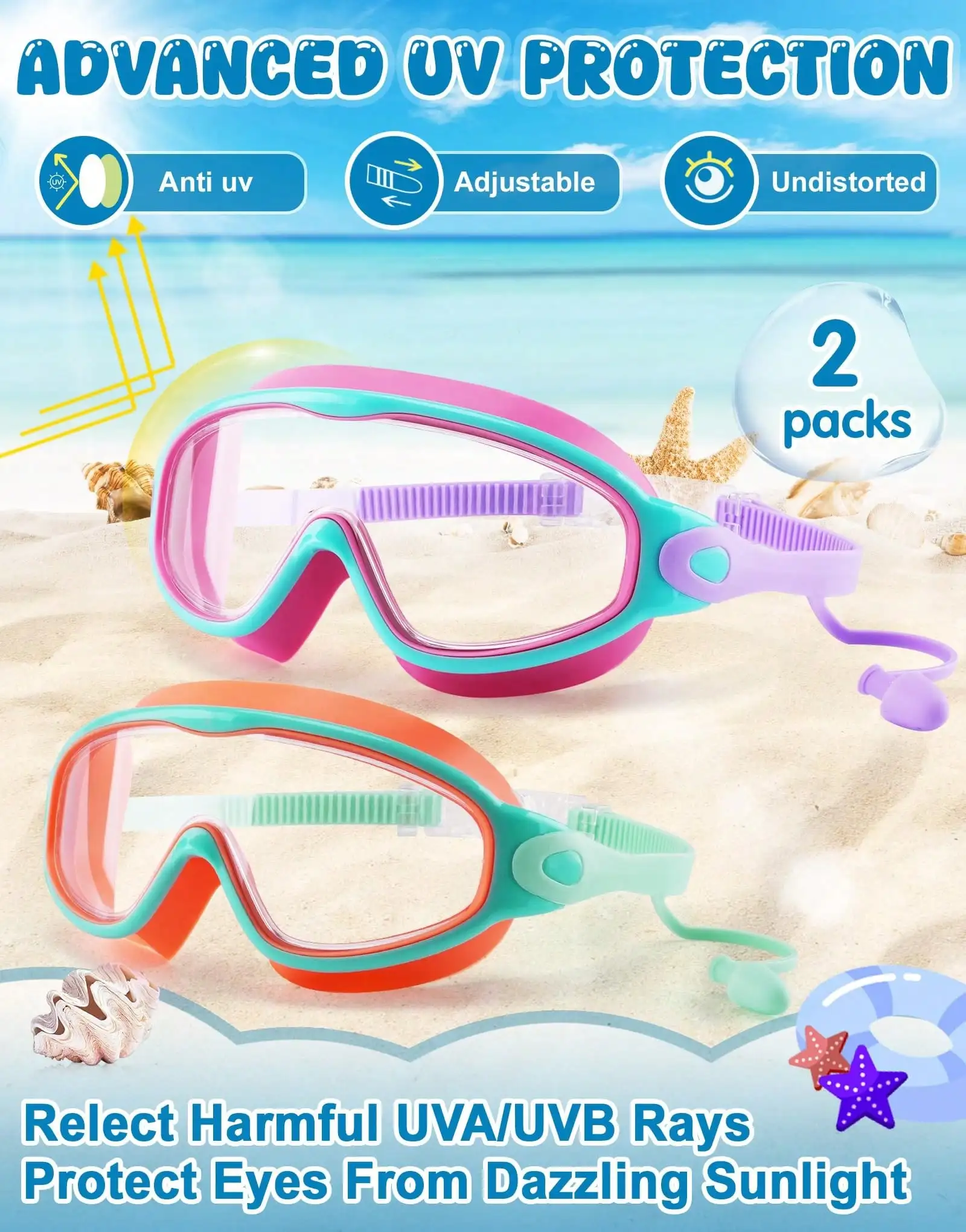 Anti-Fog Swimming Goggles 2-Pack – Leak-Proof UV Lenses for Pool & Open Water - alternate view