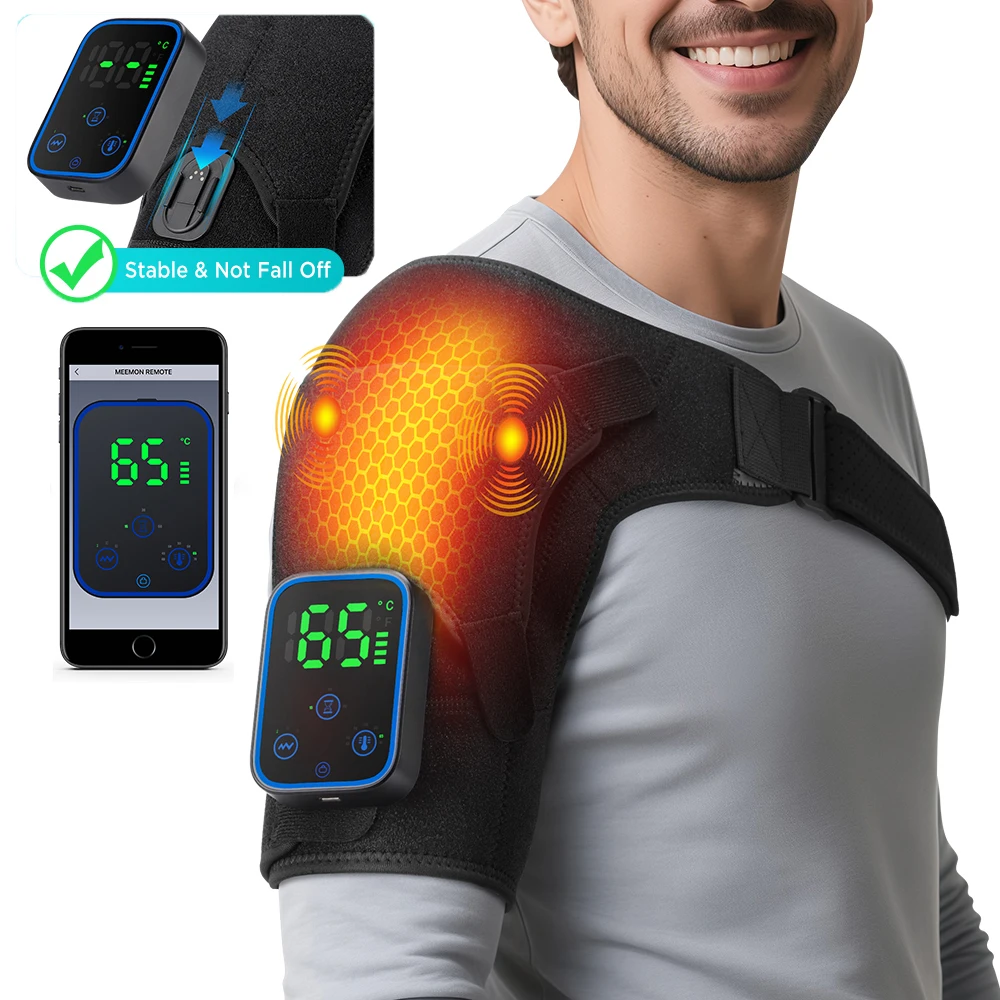 Heated Shoulder Brace with Vibration Massage – Adjustable Support Wrap - texture detail