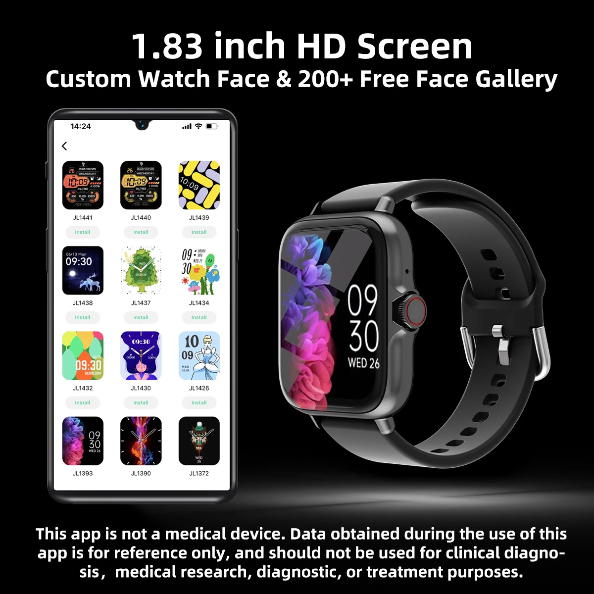 1.83" Smart Watch – Sleep Tracking, Step Counter, Call & Message Alerts (iPhone & Android) - color options
