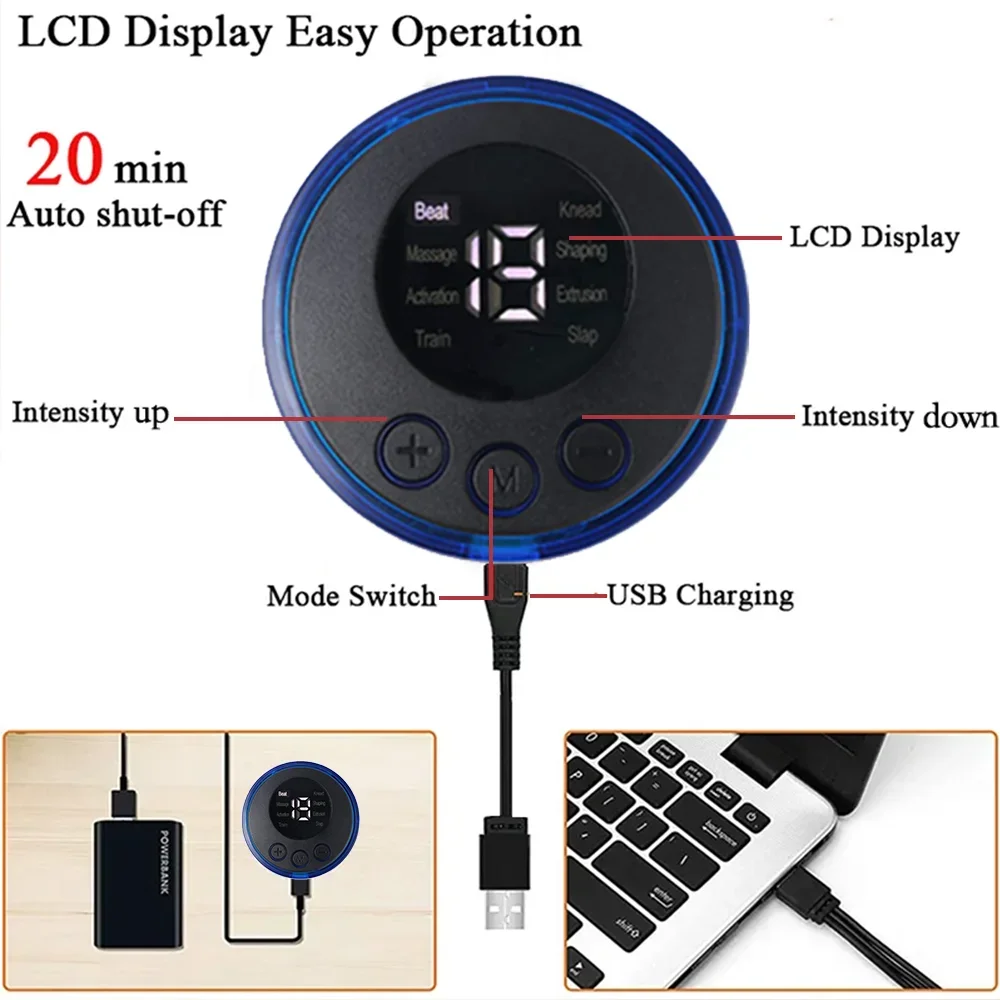 Wireless EMS Muscle Stimulator – USB Rechargeable Pulse Massager - in use