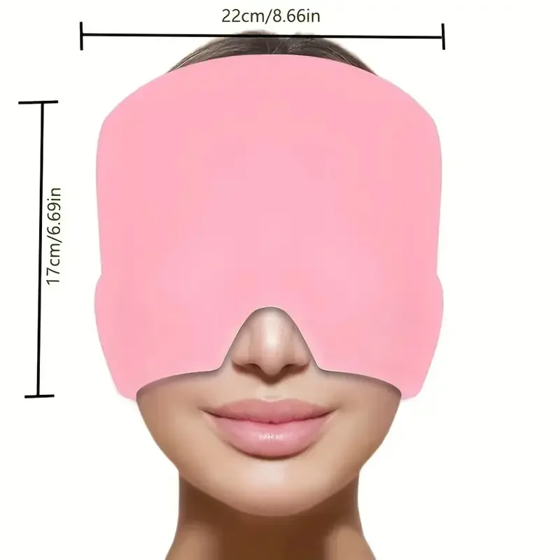Cooling Migraine Relief Cap – Gel Cold Therapy Head Wrap & Eye Mask - in use