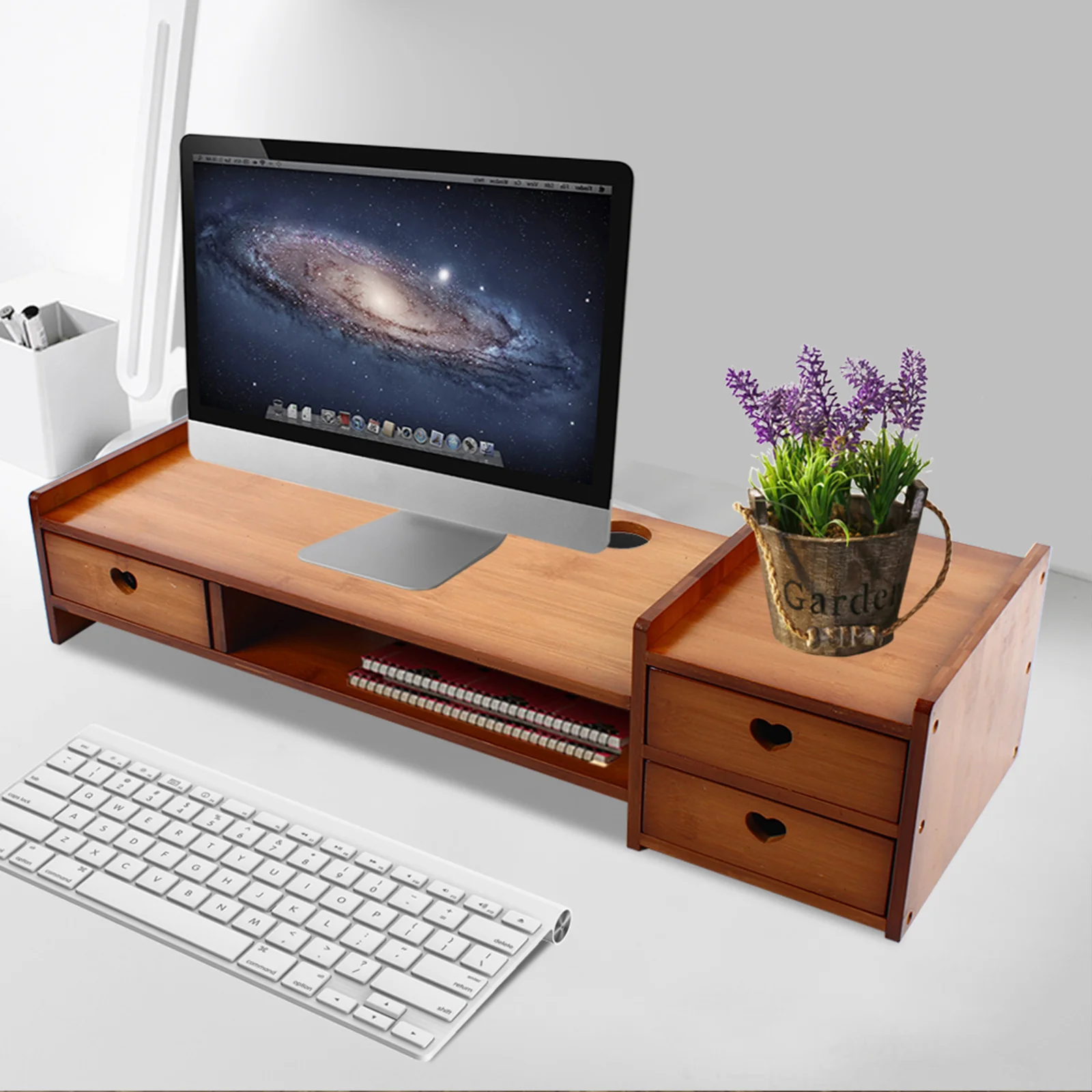 Bamboo Monitor Stand with Storage – Ergonomic Screen Riser - close-up detail