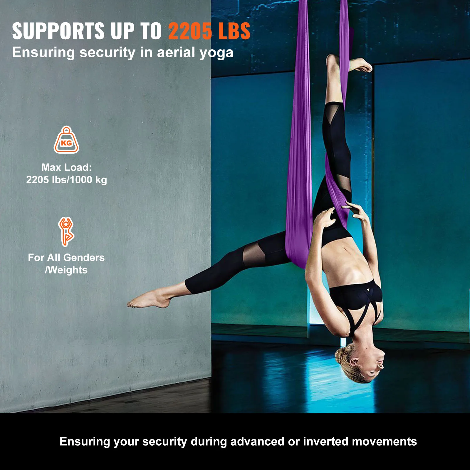 Aerial Yoga Hammock & Swing Starter Kit – Silk Fabric, Straps & Hardware - in use