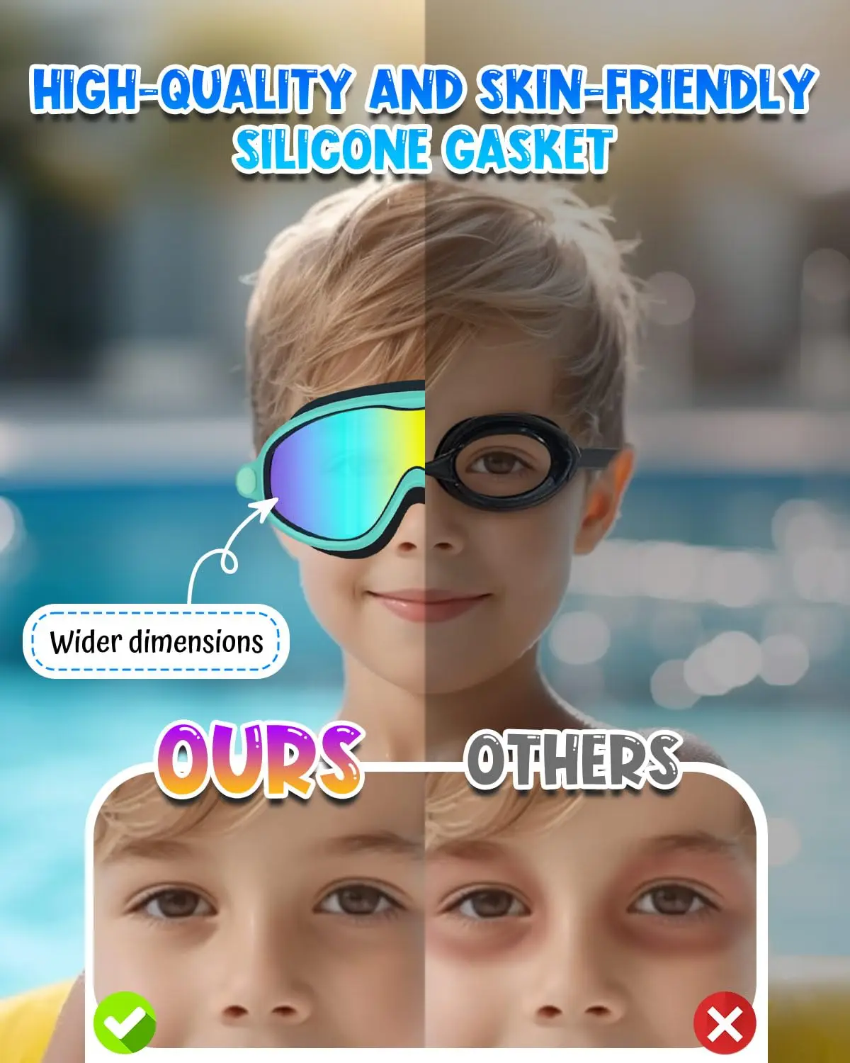 Kid Swim Goggles 2 Pack Anti-Fog Anti-UV Wide View Includes earplugs - color options