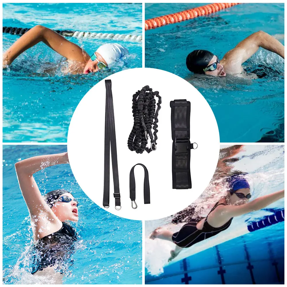 Swim Tether Resistance Belt – Stationary Swim Trainer for Small Pools - in use