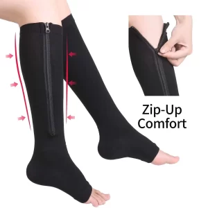 Zipper Compression Socks – Open Toe Graduated Support for Tired Legs
