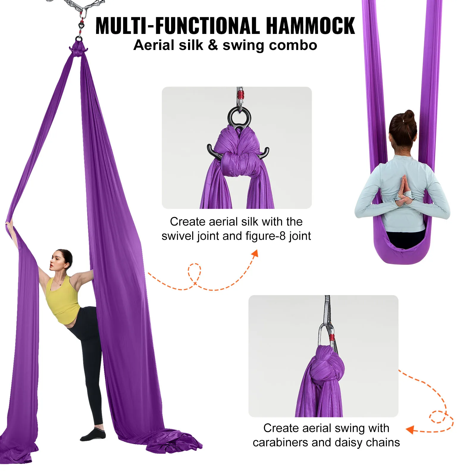 Aerial Yoga Hammock & Swing Starter Kit – Silk Fabric, Straps & Hardware - size and dimensions
