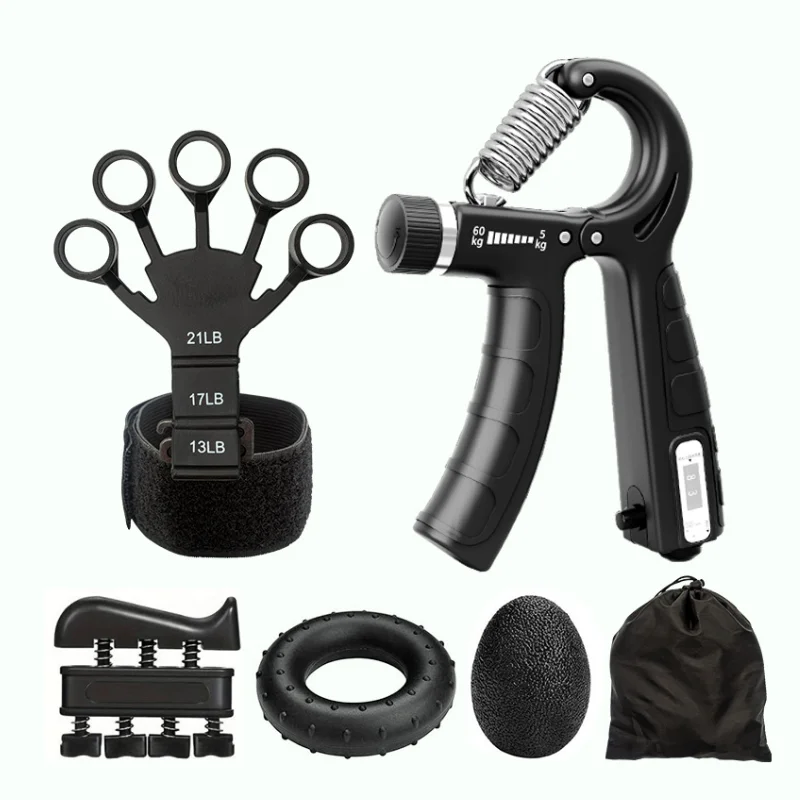 Hand Grip Strengthener Set – 5pc Forearm & Finger Trainer Kit - in use