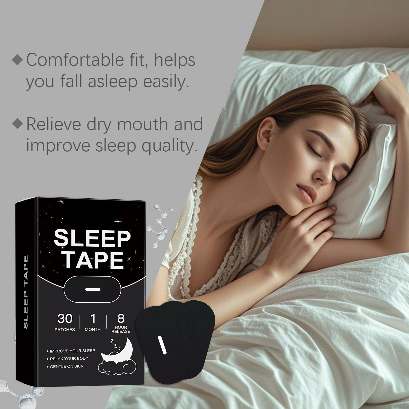 Mouth Tape for Sleep – Gentle Nasal Breathing Strips, Skin-Friendly - in use