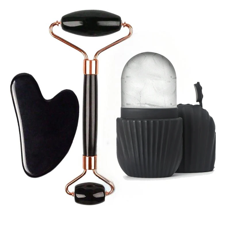 Ice Face Roller & Gua Sha Set - Cold Facial Massage & De-Puffing Tool - in use
