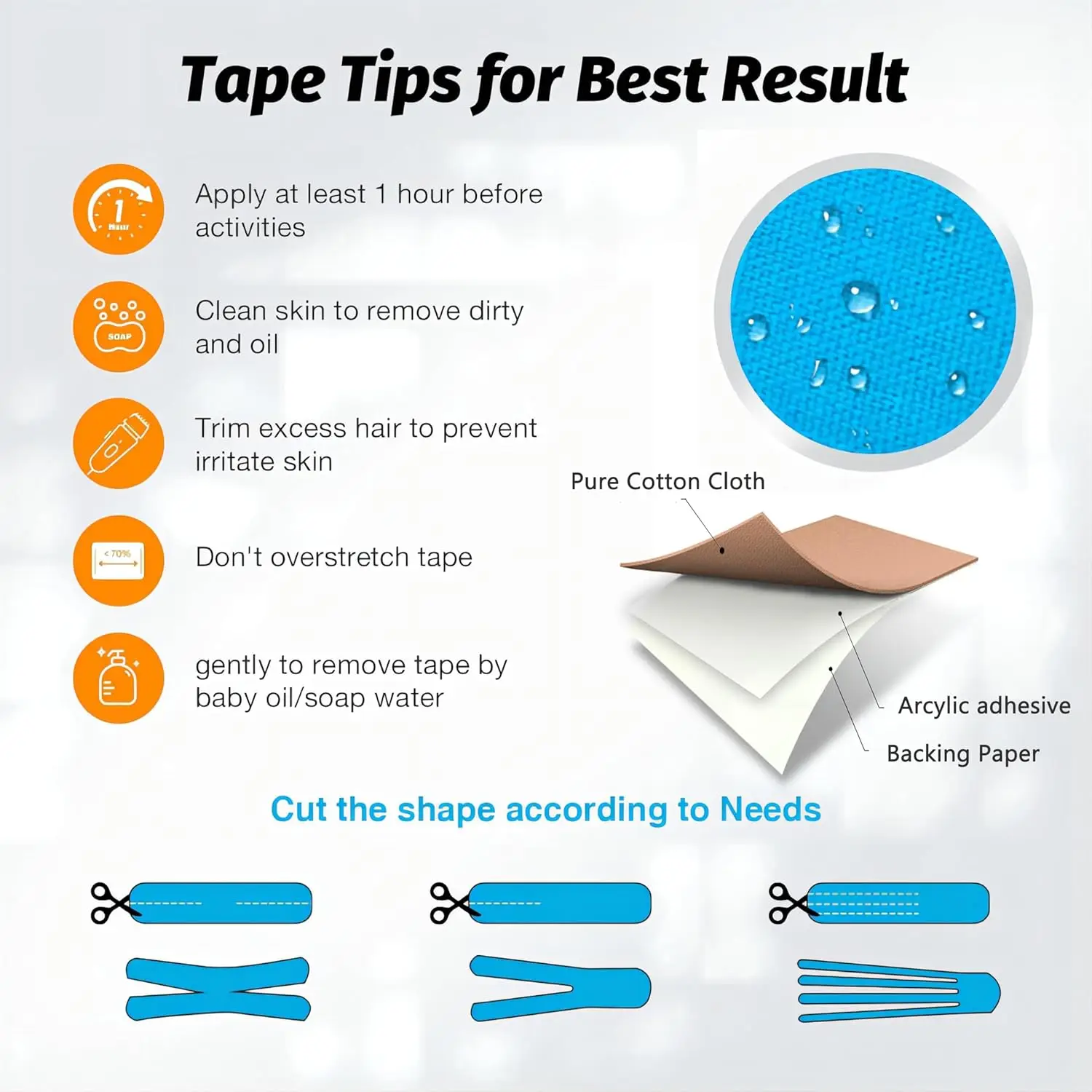Kinesiology Tape 80pcs Precut Elastic Cotton Strips – Muscle & Joint Support - size and dimensions