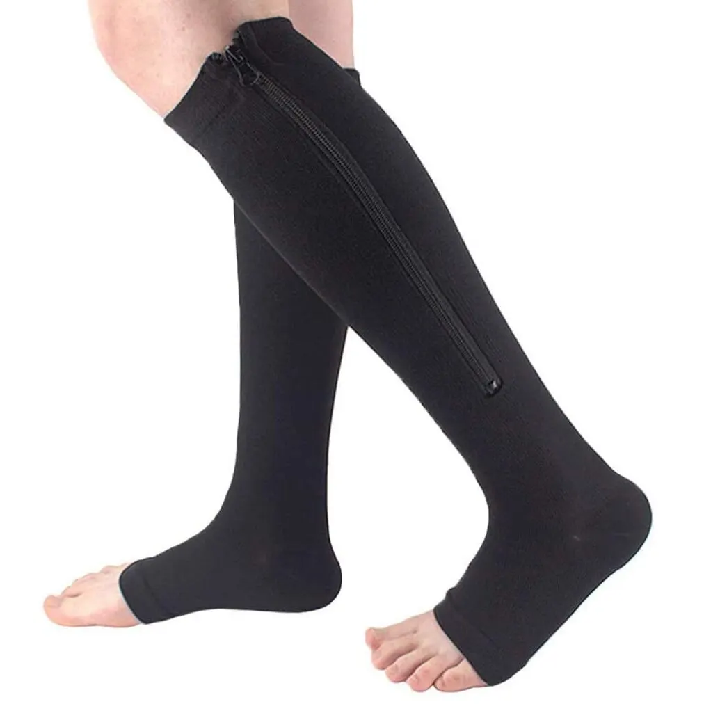 Zipper Compression Socks – Open Toe Graduated Support for Tired Legs - size and dimensions