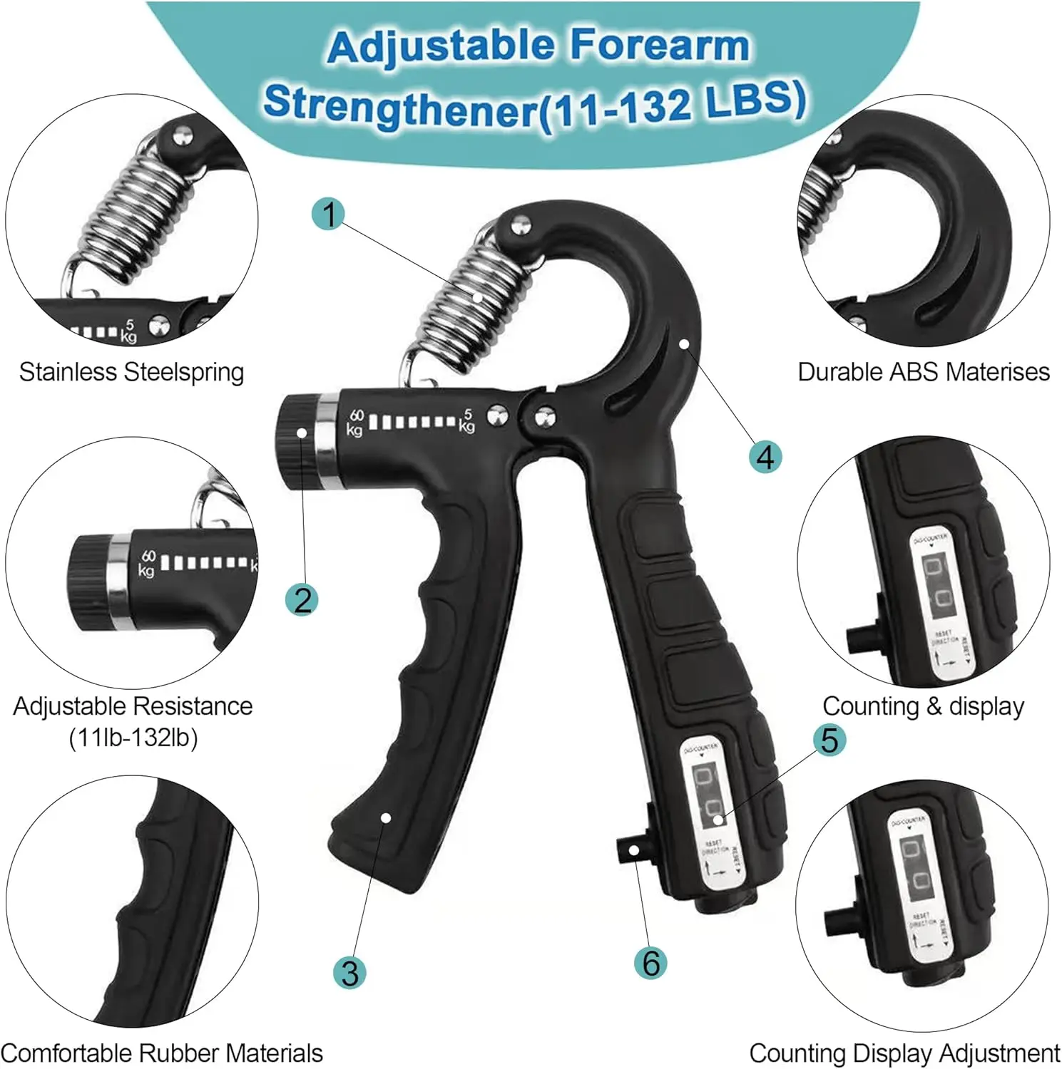 Adjustable Grip Strength Trainer with Counter – Hand & Forearm Exerciser Set - close-up detail
