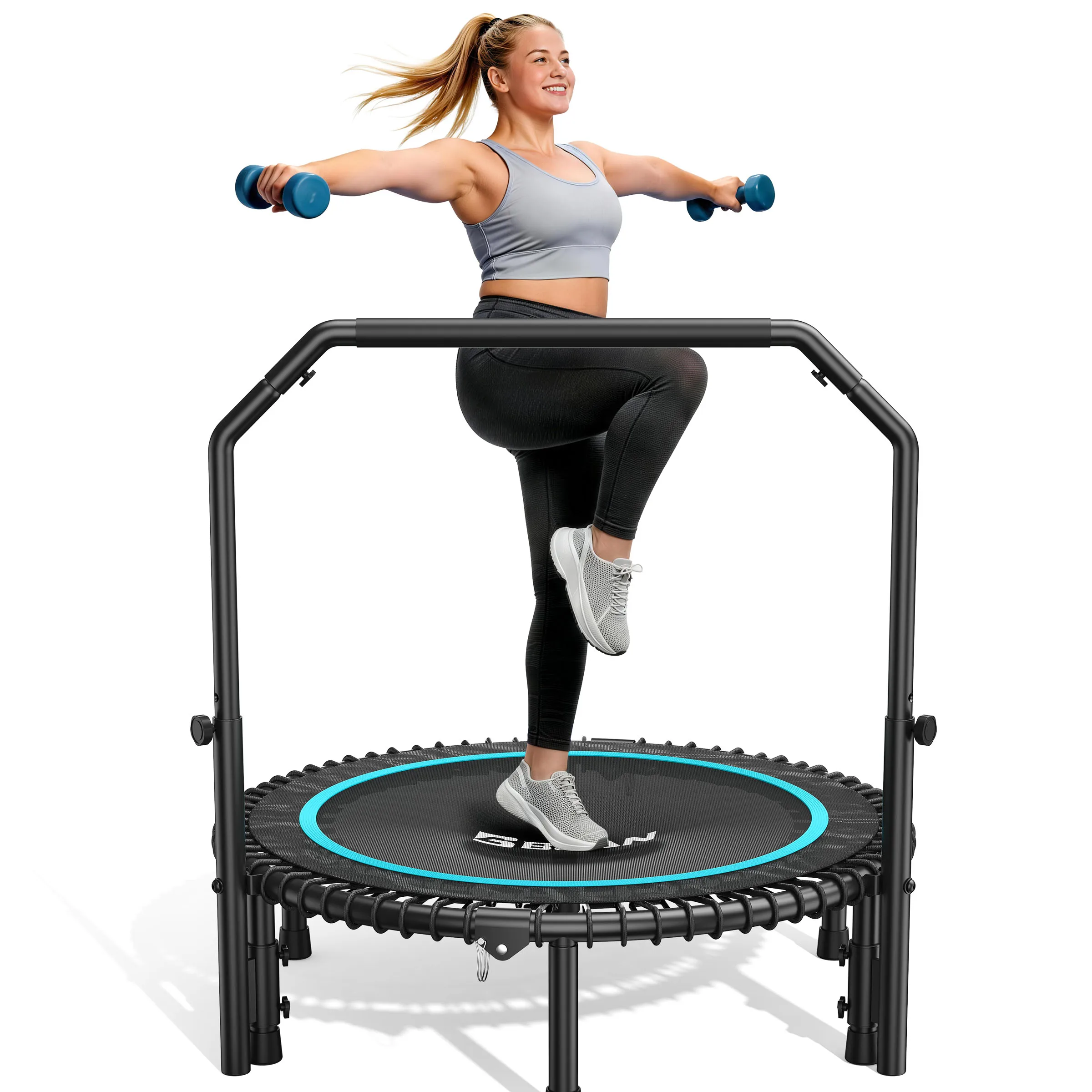 BCAN 40in Mini Rebounder Trampoline – Bungee Fitness Trampoline, 450lb - side view