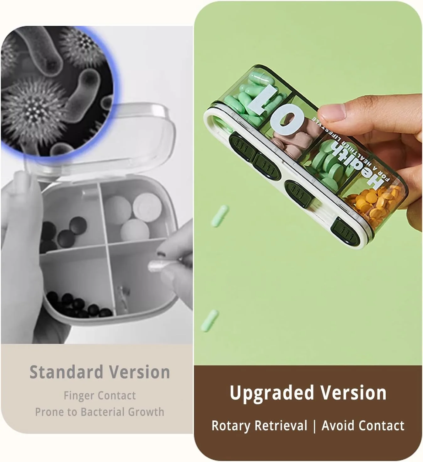 Travel Pill Organizer 2-Pack – 4-Compartment Moisture-Proof Vitamin Case - size and dimensions
