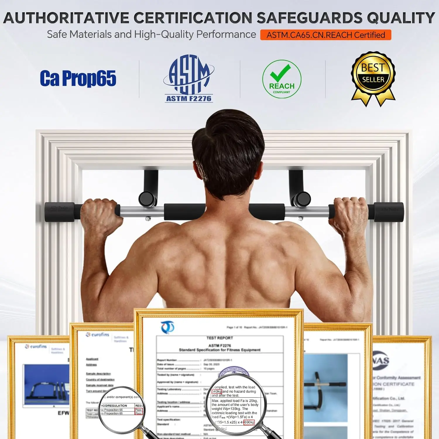 Multi-Grip Doorway Pull-Up Bar – 440 lb Capacity, Heavy Duty Steel - size and dimensions