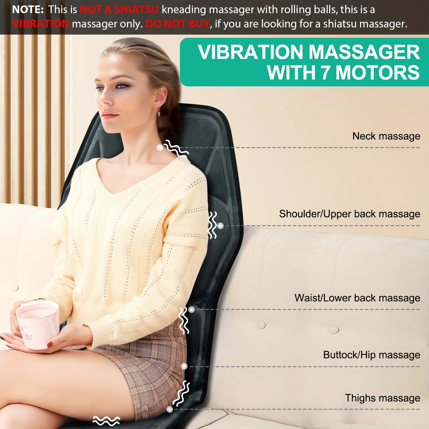 Vibration Back Massage Seat Cushion with Heat – Chair Pad for Office & Car - size and dimensions