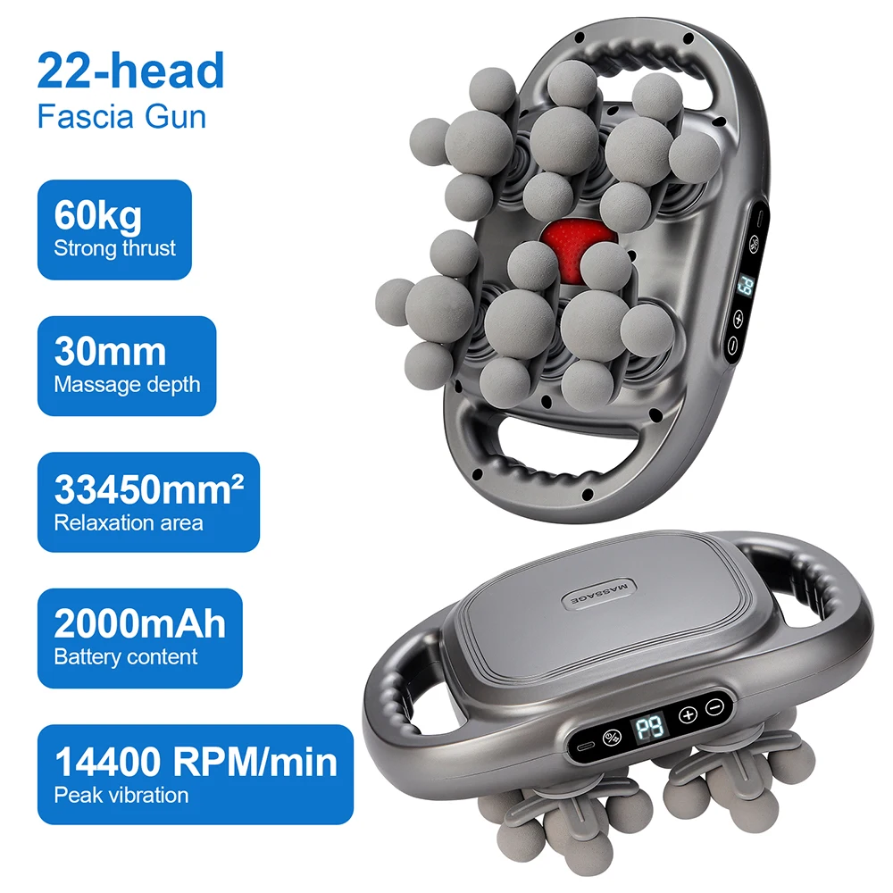 16-Head Fascia Massage Gun – Percussion Therapy for Back, Neck & Shoulders - side view