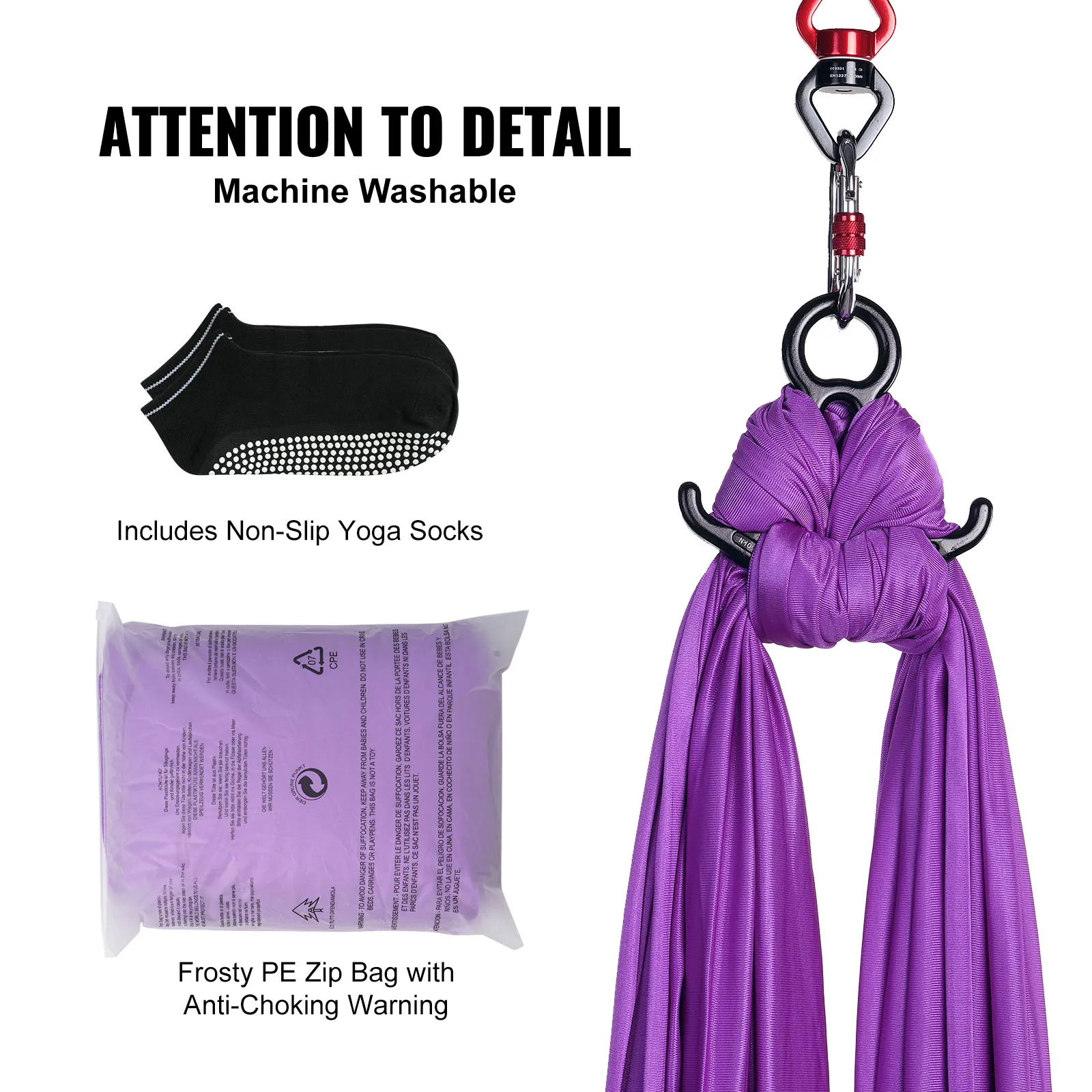 Aerial Yoga Hammock & Swing Starter Kit – Silk Fabric, Straps & Hardware - color options