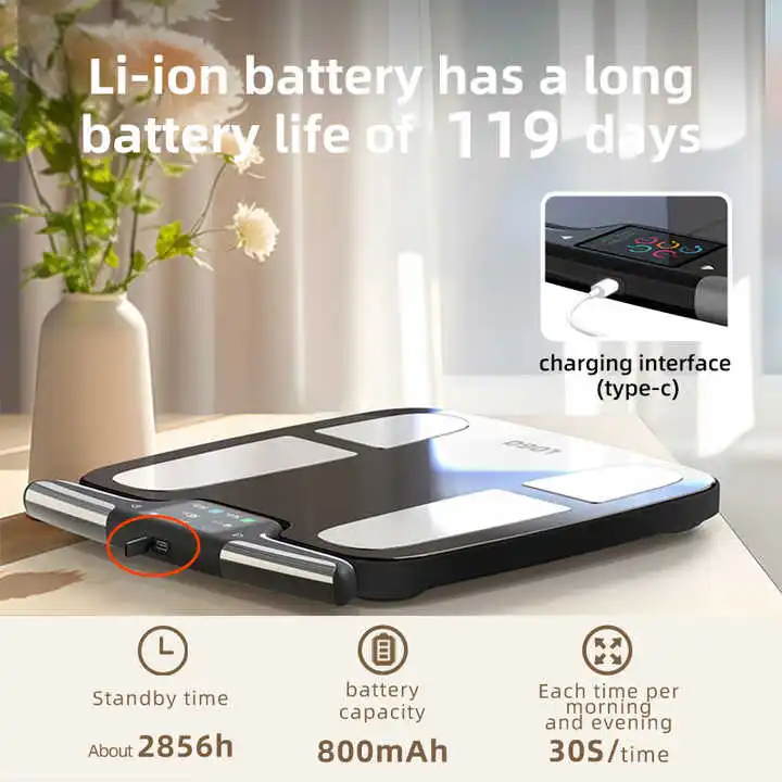Smart Scale 8-Electrode Total Body Composition Analyzer with Hand Foot Electrodes - size and dimensions