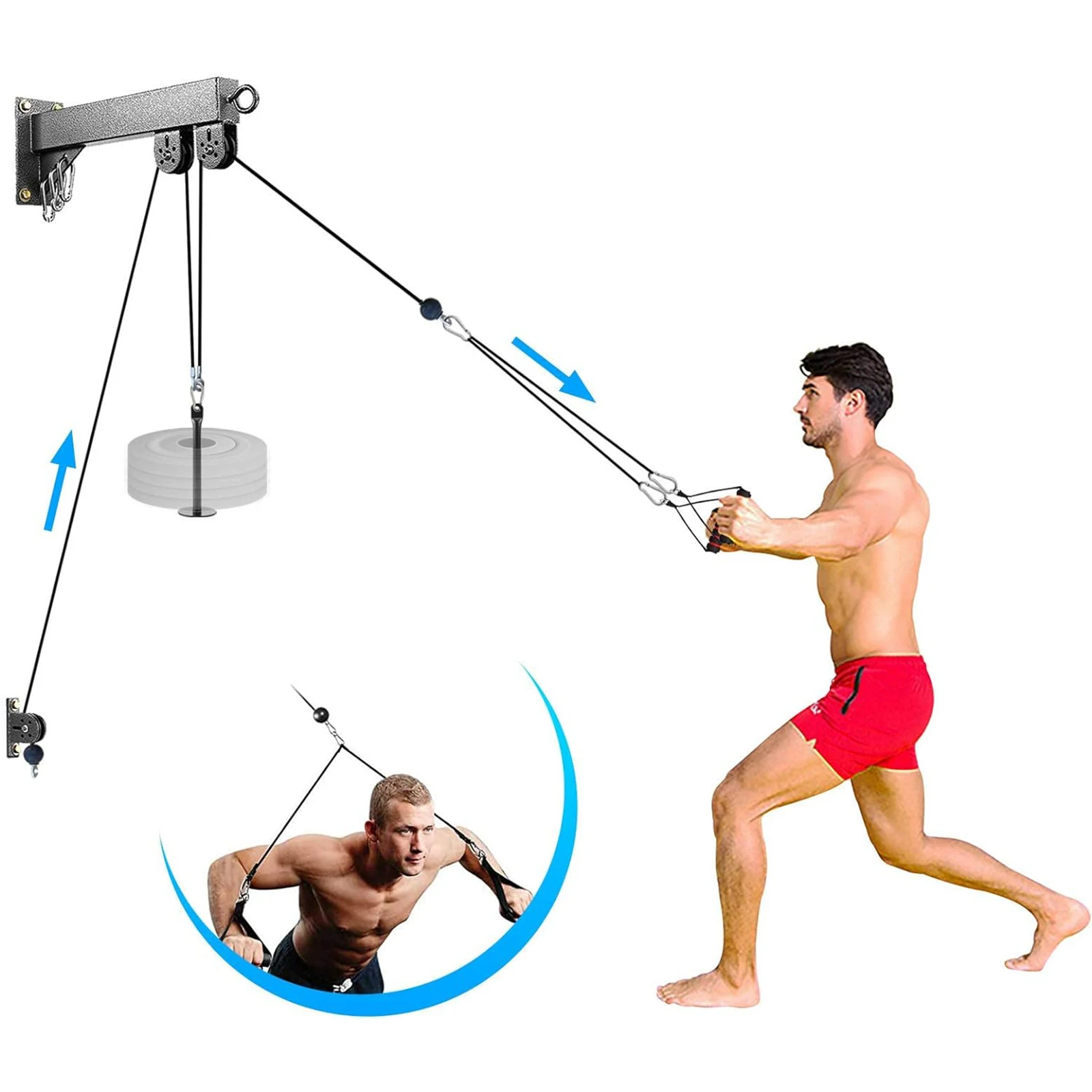 Wall Mounted LAT Pulldown Machines with Tricep Rope Resistance Band Handles - alternate view