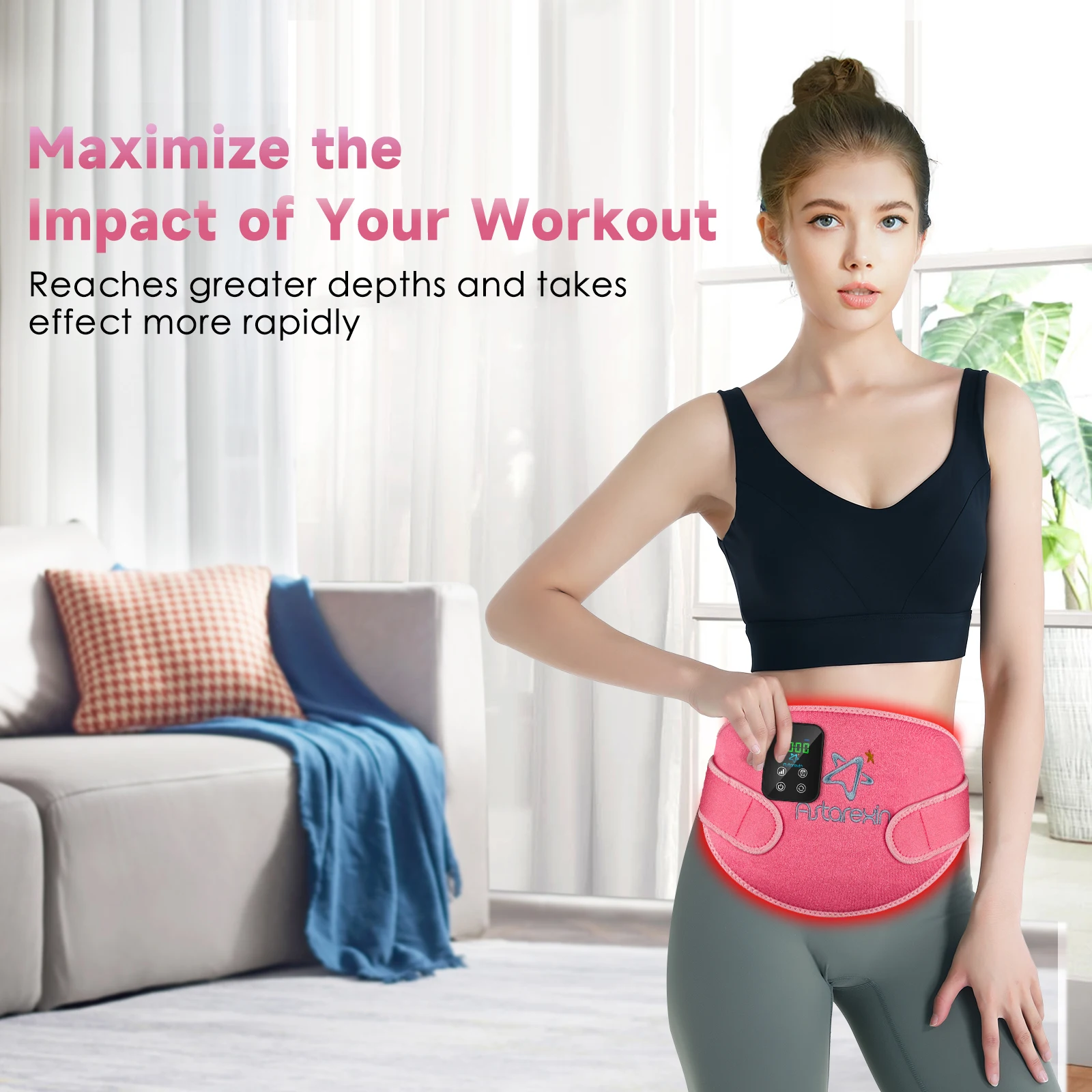 Red Light Heated Menstrual Belt - 156 LED Infrared Pad for Period Cramps - in use