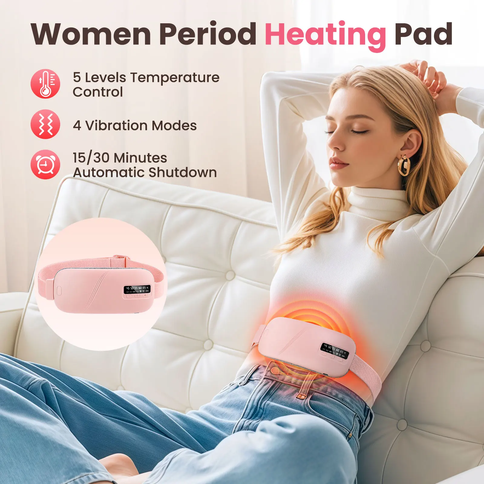 5-Mode Heated Vibration Waist Massager – Lumbar Support Belt - close-up detail