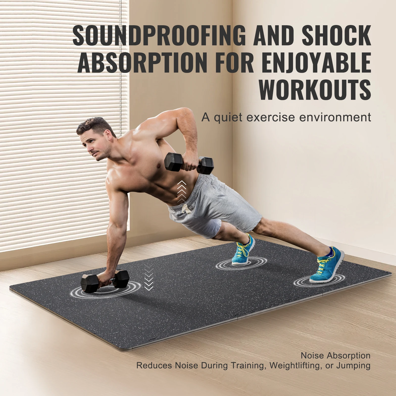 Rubber Top Interlocking Gym Floor Tiles – 25 Puzzle Mats, 0.56in EVA Foam Base - alternate view