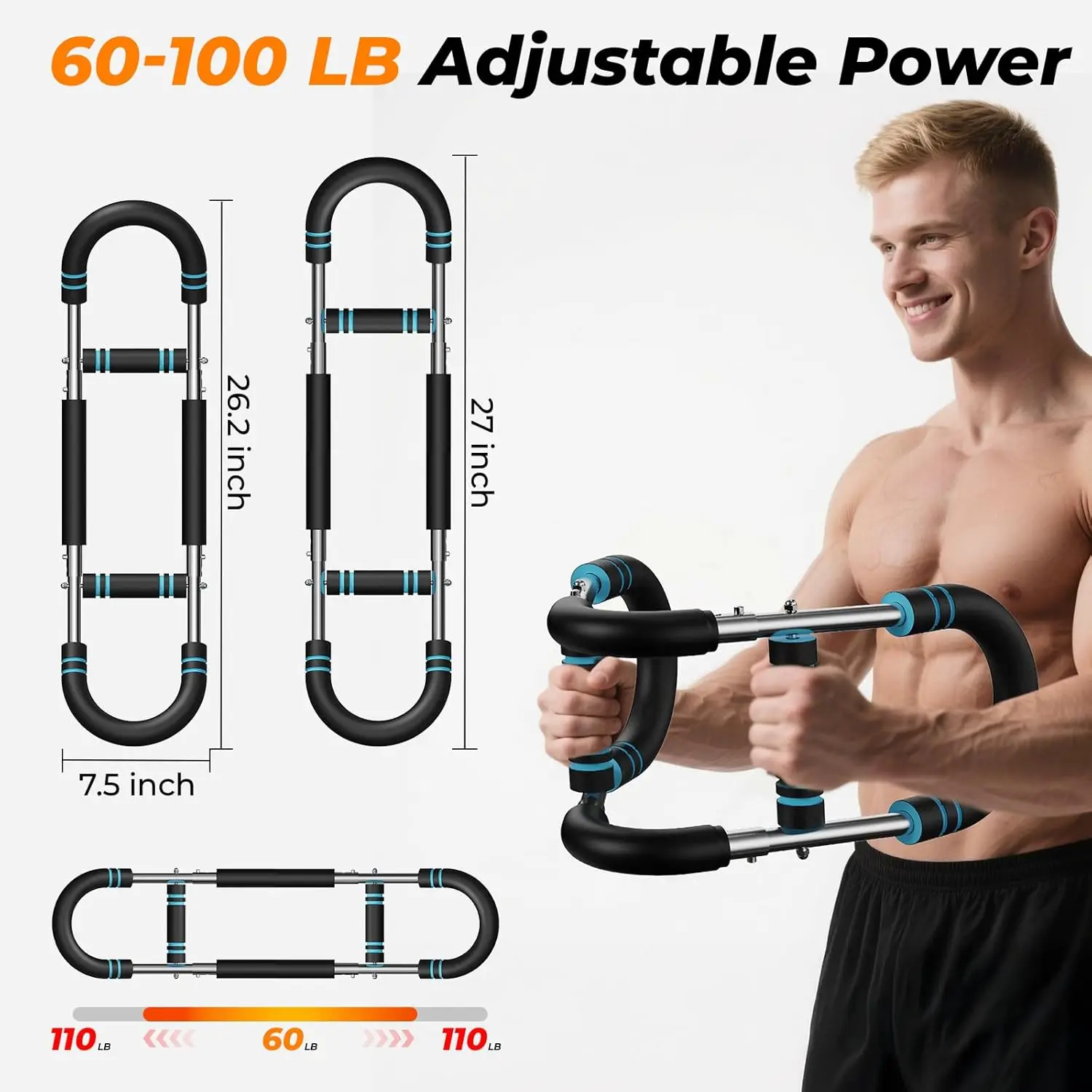 U-Shape Power Twister Arm Bar - 60-100lb Adjustable Chest & Grip Trainer - color options