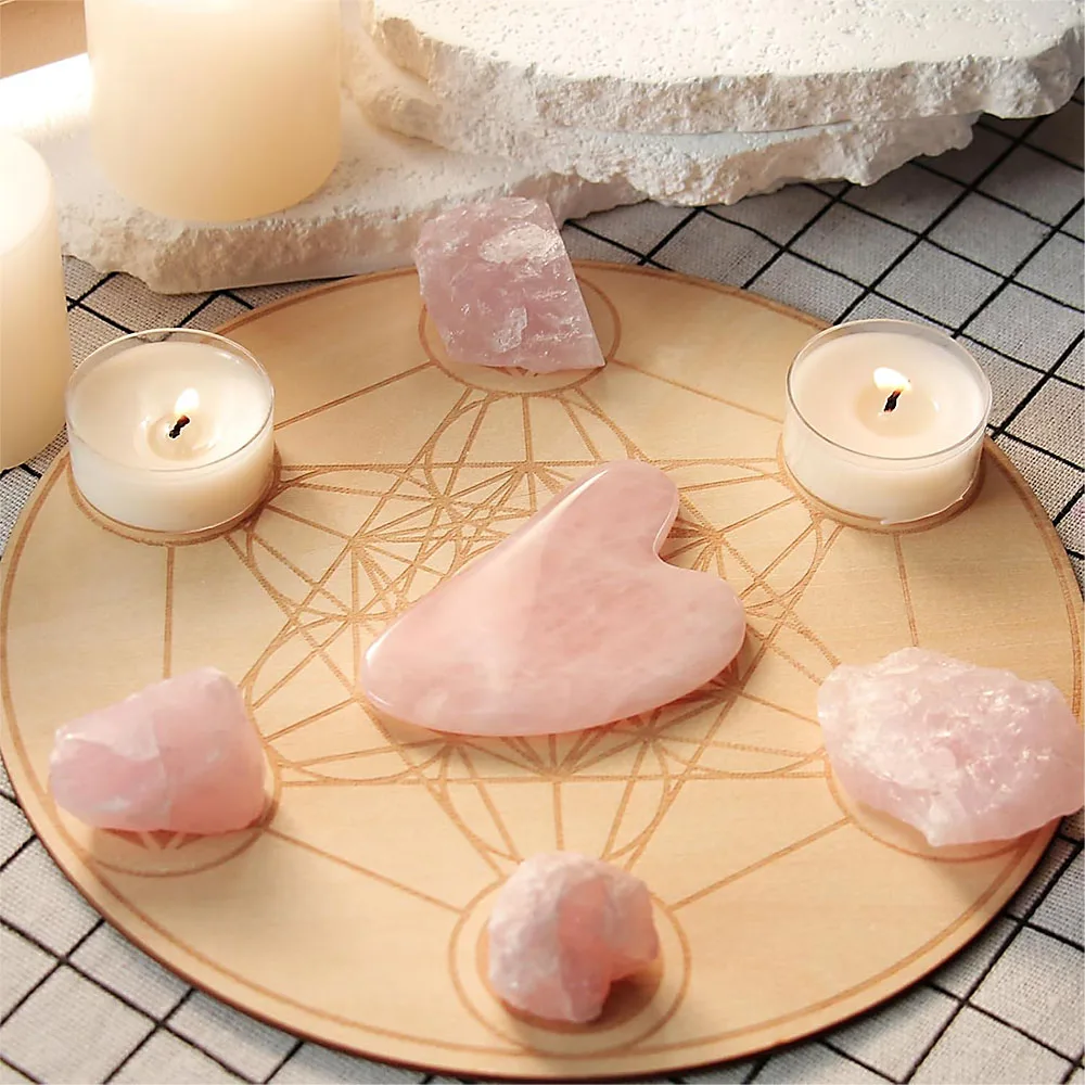Rose Quartz Gua Sha Board – Heart-Shaped Facial Scraping Tool - close-up detail
