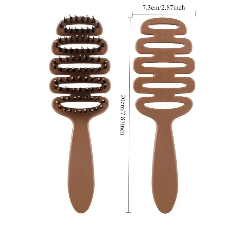 Boar Bristle Hair Comb Hollow Detangling Brush Women Scalp Massage Curly - color options