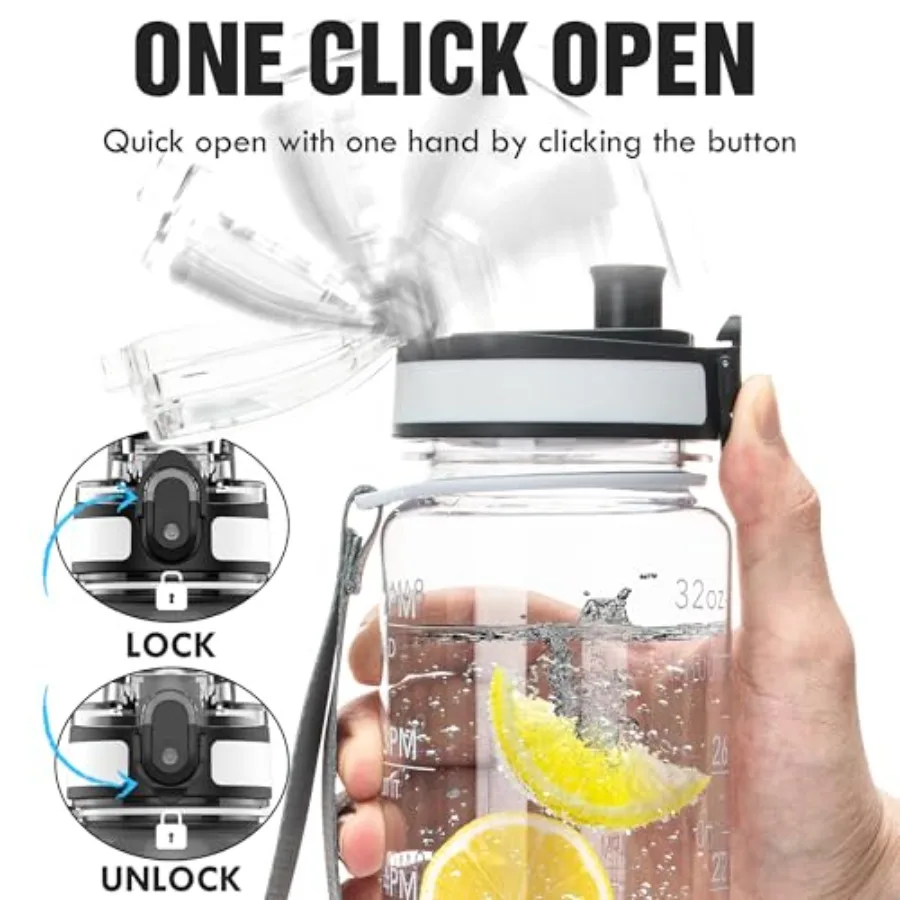 32oz Motivational Water Bottle with Time Markers – Tritan, BPA-Free - alternate view