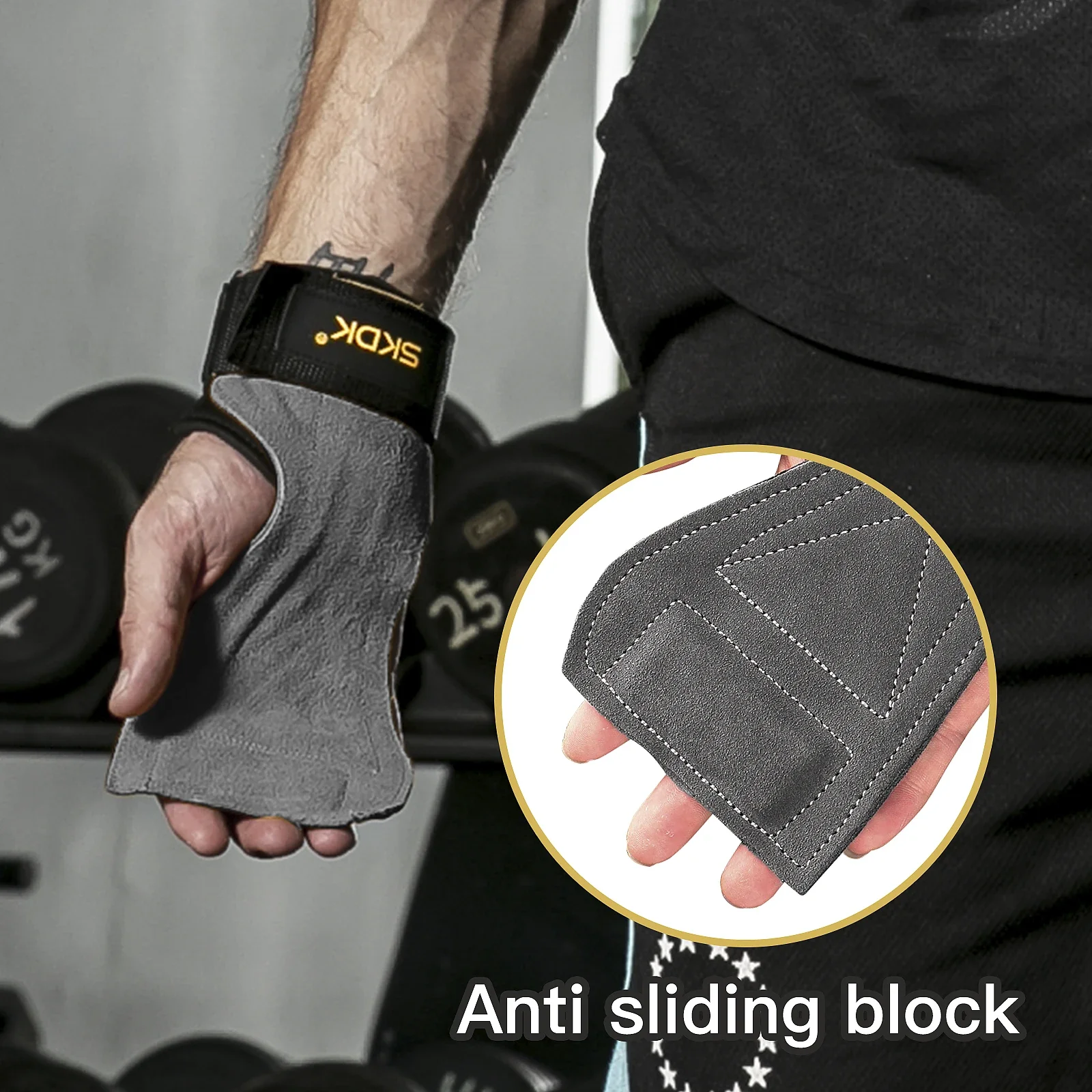 Weight Lifting Grip Pads with Wrist Wraps – Anti-Slip Gym Gloves (Pair) - alternate view